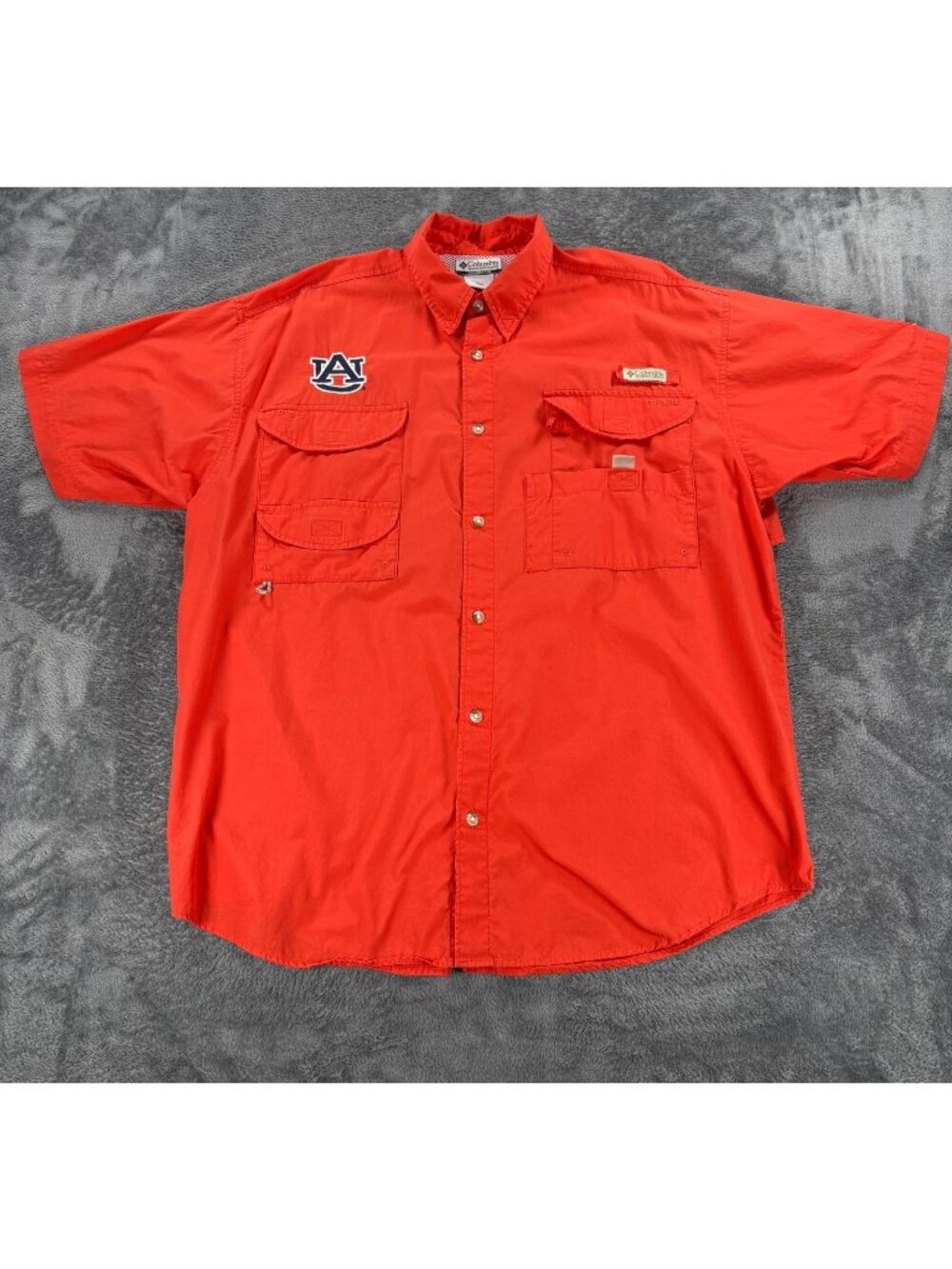 Columbia PFG Auburn Tigers Fishing Shirt Mens L Orange Short Sleeve NCAA Vented